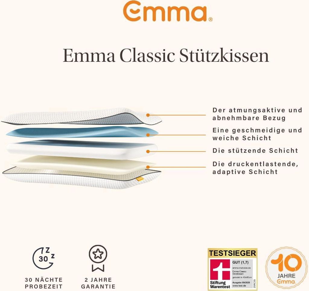 Emma Classic Stützkissen 80x40 cm Kopfkissen