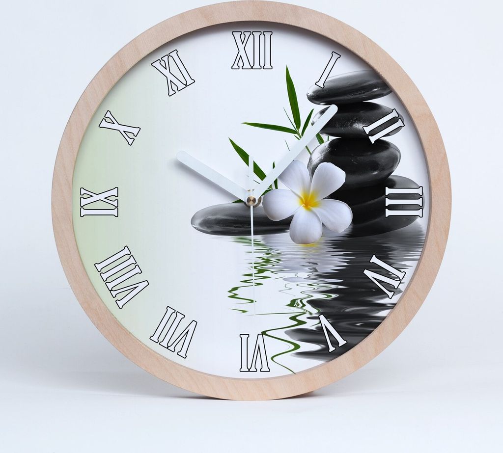 Holzuhr 25fi cm wanduhr - weiße Spitzen - Orchidee und Steine