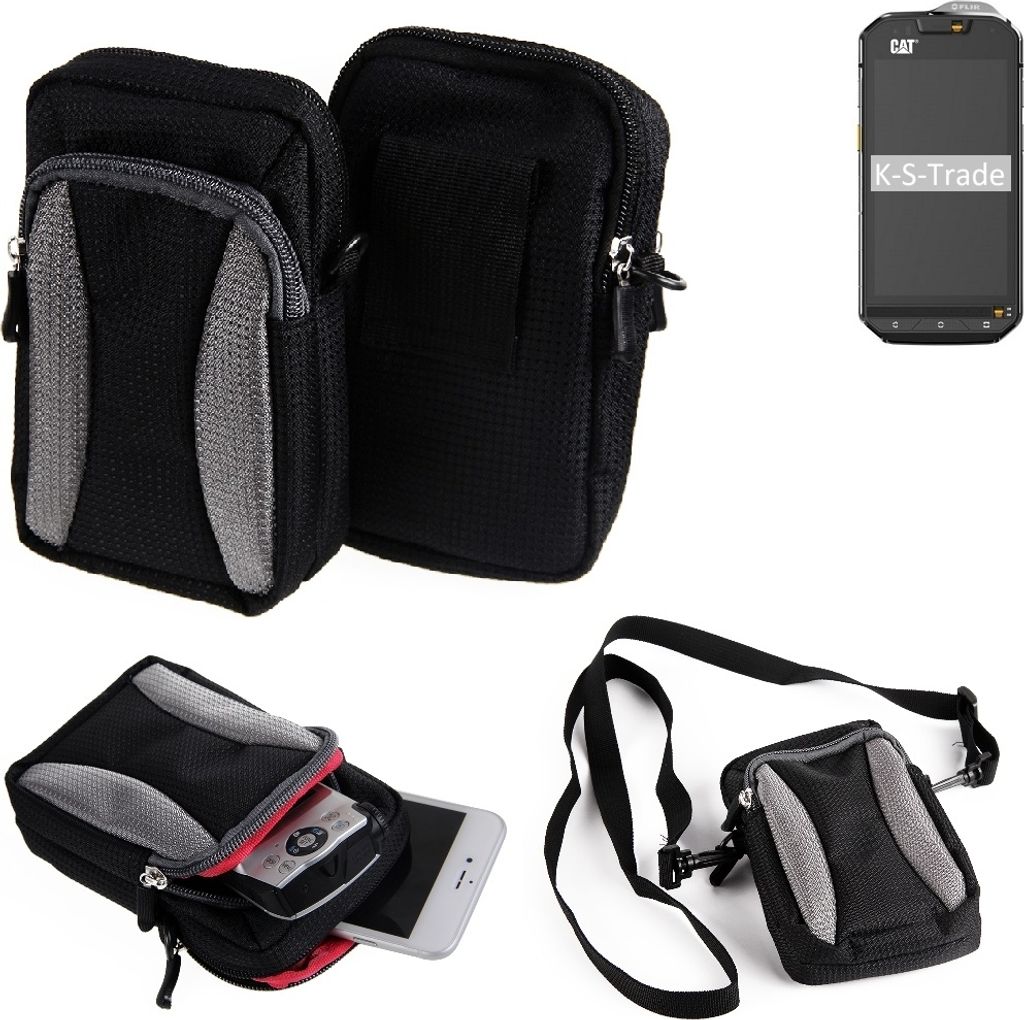K-S-Trade Schutz-Hülle kompatibel mit Cat S60 Handy Gürteltasche Umhängetasche mit Zusatzfach schwarz