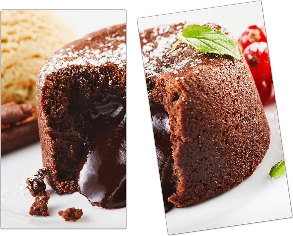 Spritzschutz Herdabdeckplatte Schneidebrett aus Glas Schokoladen Lavakuchen 2-Teilig (60x52cm)