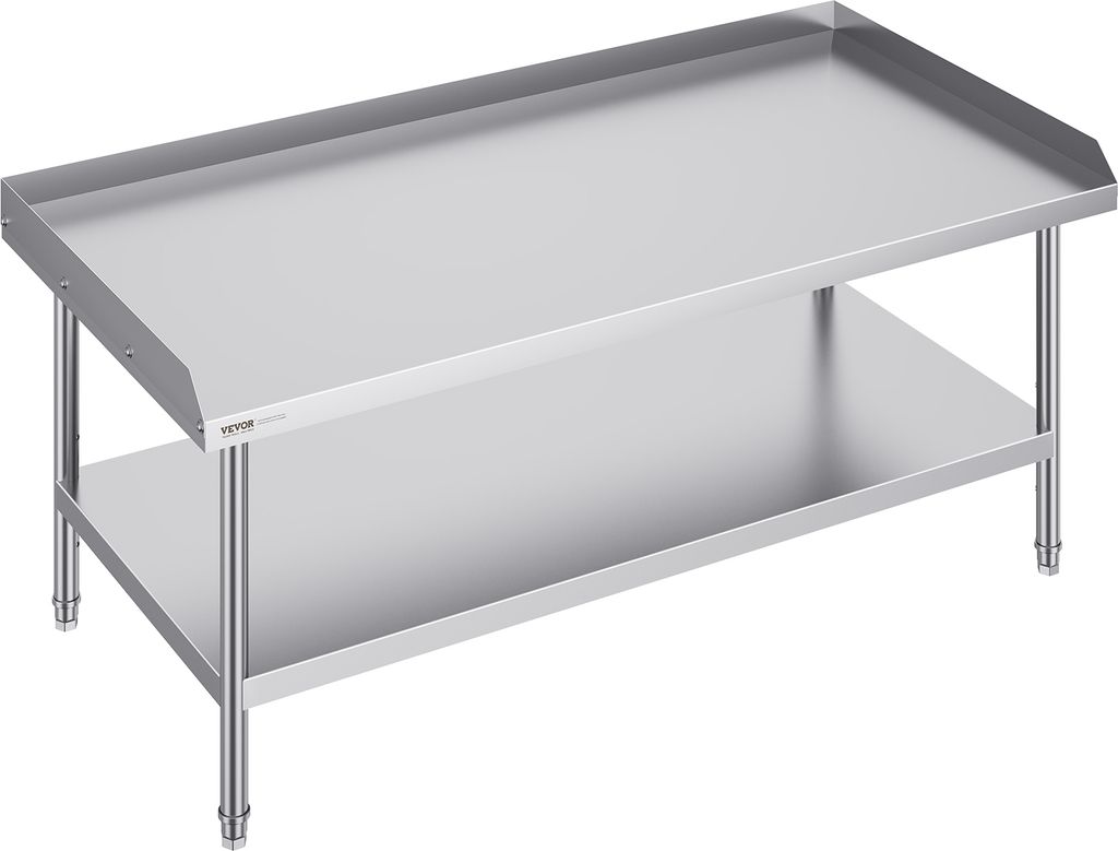 VEVOR Arbeitstisch Edelstahl, gewerblicher Arbeitstisch zur Lebensmittelzubereitung, 3-seitiger Spritzschutz, Arbeitstisch mit einstellbarer Höhe ...