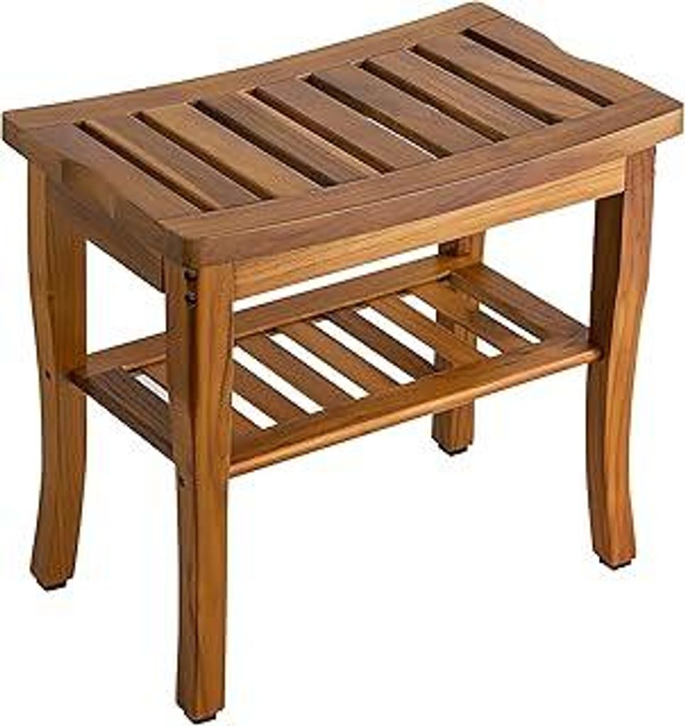 VaeFae Teak-Duschbank Teakholz Bad Sitzbank Ablage Badhocker Hocker aus Teakholz langlebig, leicht und rutschfest, für Zuhause, Badezimmer Hocker ...