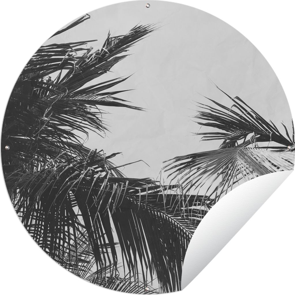 MuchoWow Gartenposter Outdoor-Poster Rund Palmwedel - Natur - Vintage - Palme Ø 120 cm Gartendeko Rundes Poster draußen
