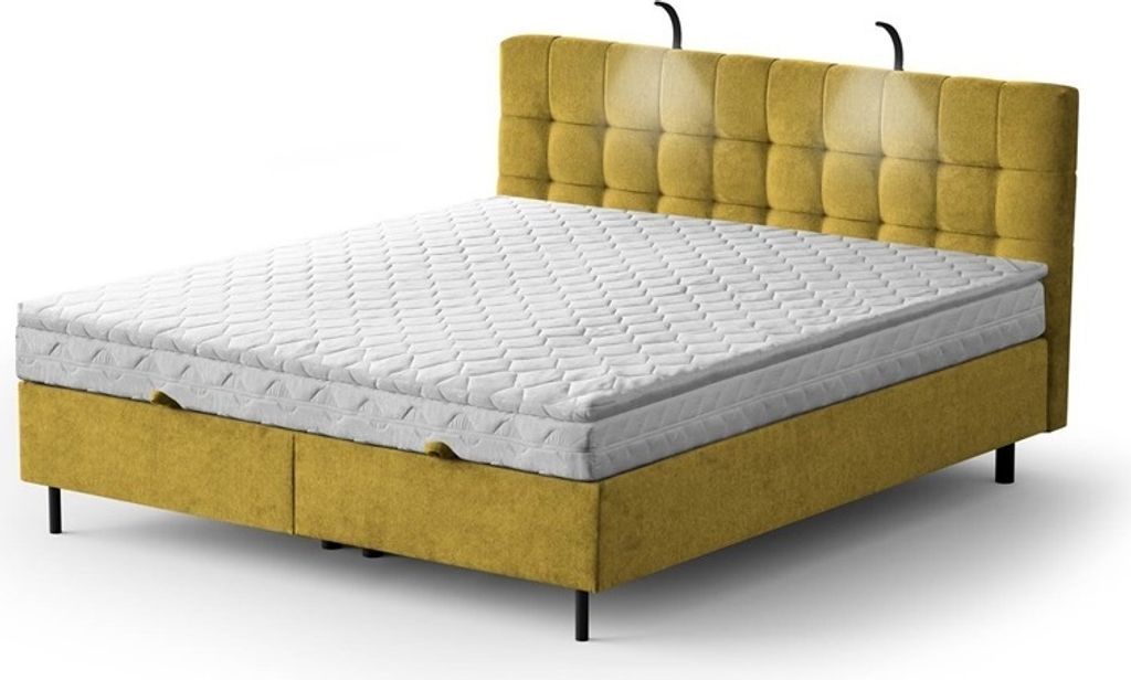 Boxspringbett - MUNA 180x200cm Bett mit Stauraum Schlafzimmer Ehebett (Yellow - Aston 08)
