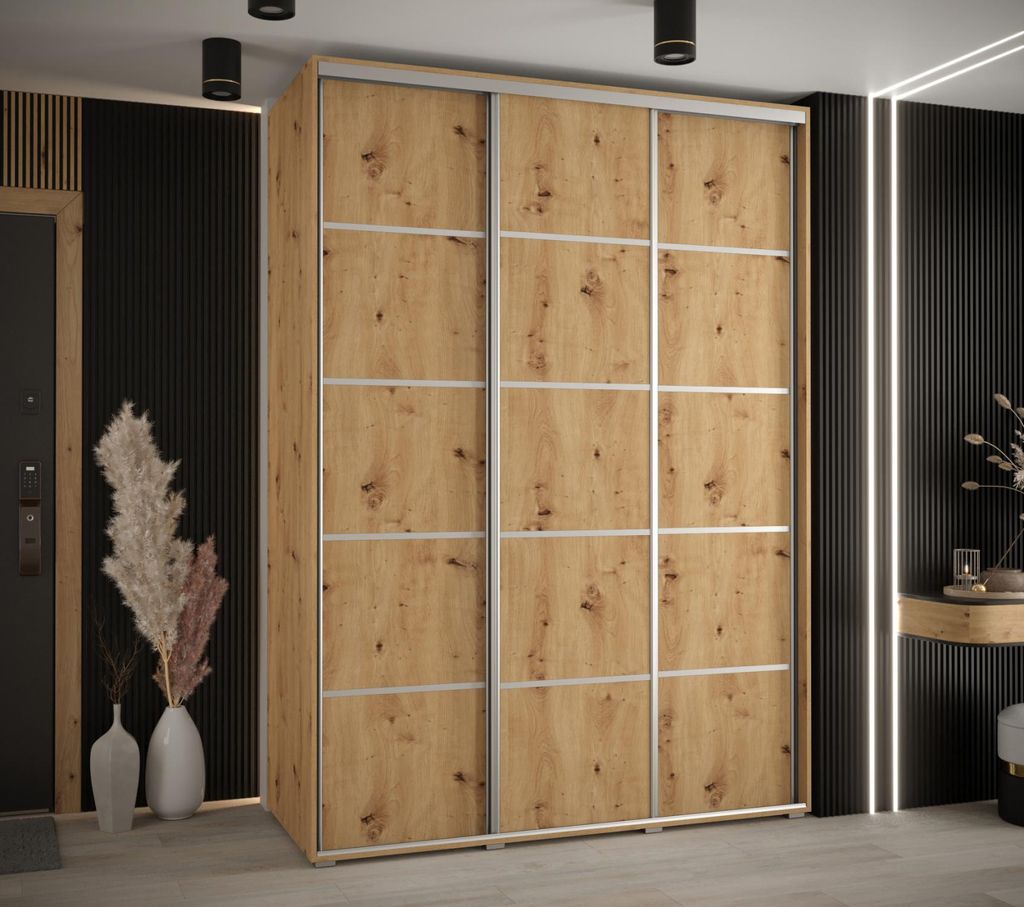 Kleiderschrank ASIRI 4 - 180/60 cm, Artisan-Eiche / Silber