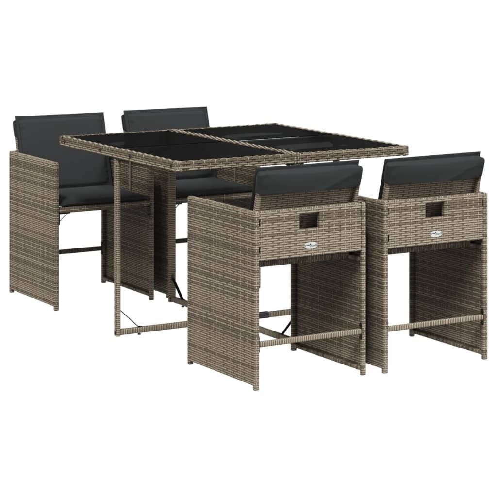 vidaXL 5-tlg. Garten-Essgruppe mit Kissen Grau Poly Rattan Produktbild 
