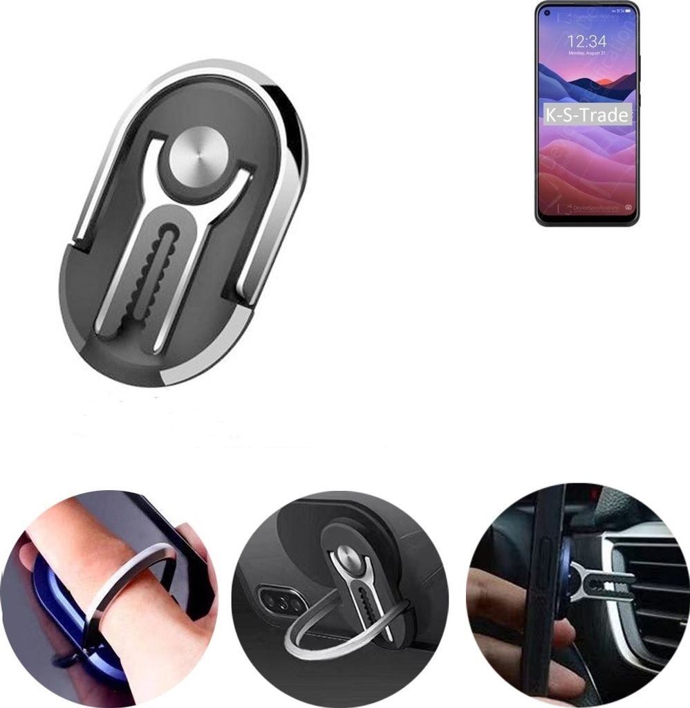 K-S-Trade 3in1 Smartphone-Ring Handy-Ring kompatibel mit ZTE a1 Fingerhalterung Handyring Tischständer Lüftungsgitter-Halterung Tisch Ständer