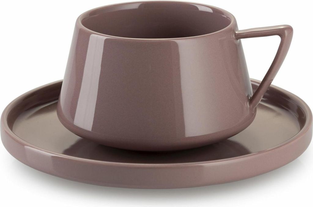 HowHomely Tasse mit Untertasse Luna - Minimalistisches Design in Dunkelrosa