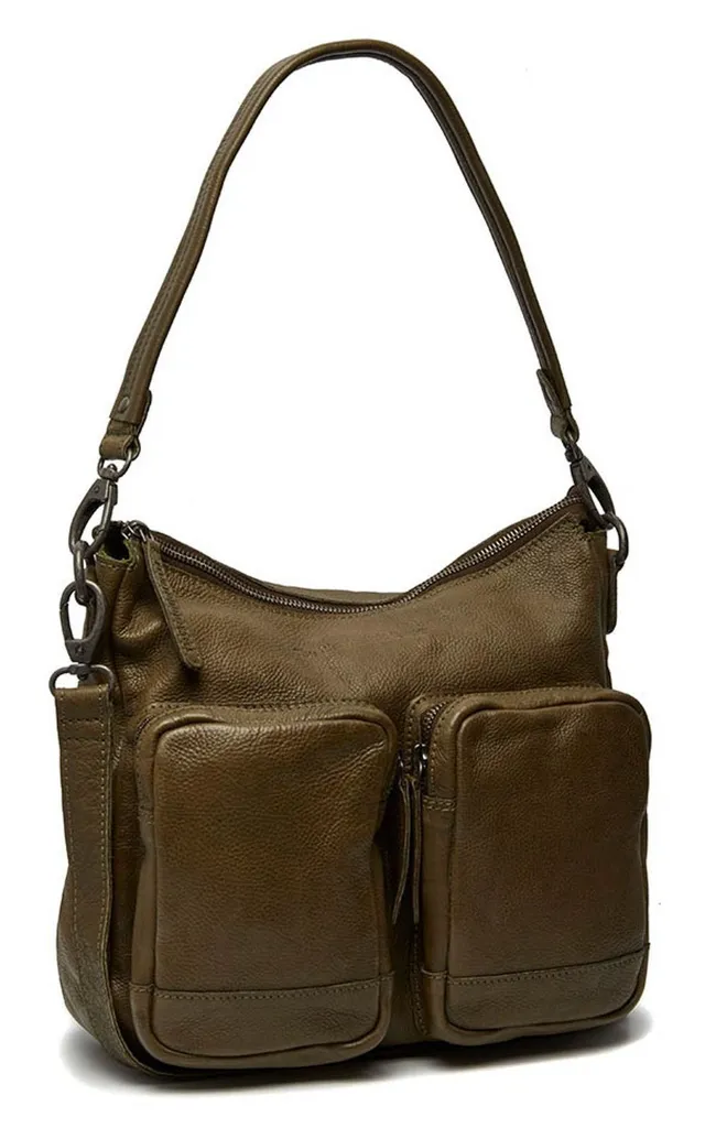 Nitra Shoulderbag Olive Green - Sac en cuir ciré avec bandoulière réglable
