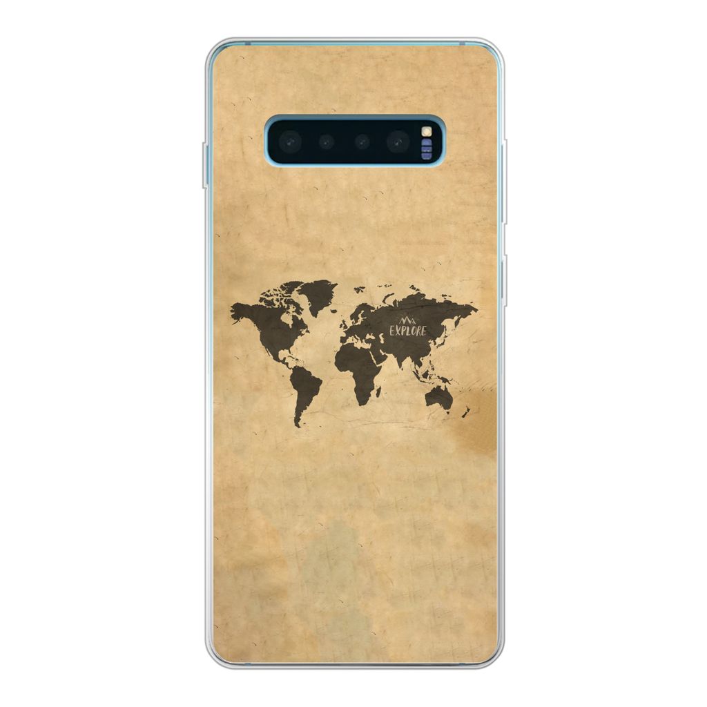 MuchoWow Handyhülle Schutzhülle Hülle für Samsung Galaxy S10 Lite Weltkarte - Vintage - Erforschen Silikon Softcase Handy Hülle - Schutz