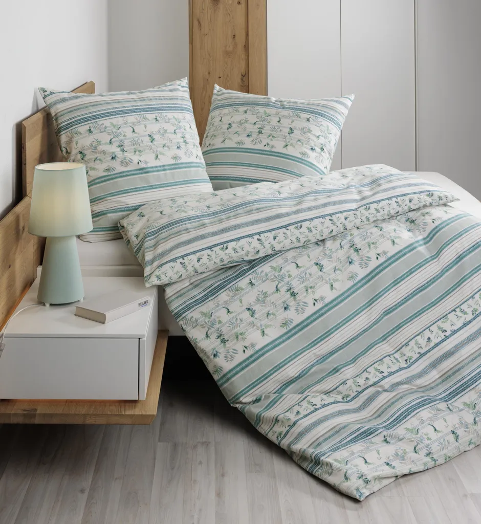Linge de lit Janine Davos 2 pièces en coton fin 155x220 turquoise vert