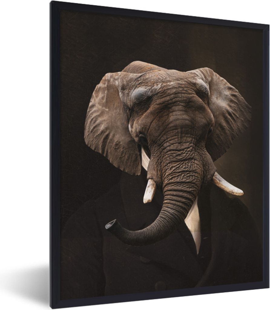 MuchoWow Gerahmtes Poster Gemälde - Elefant - Alte Meister 30x40 cm - Poster mit Schwarzem Bilderrahmen Wandposter Rahmen Foto Bilder - Wanddeko...