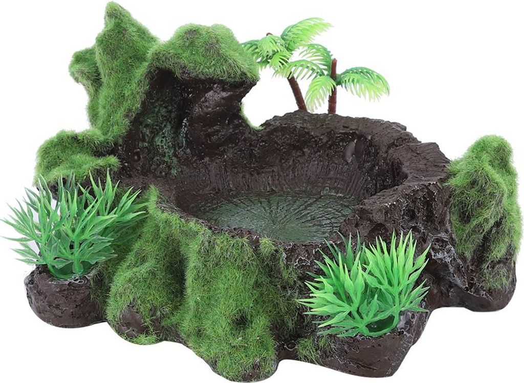 ZR-012 Kunstharz-Simulationspflanzen, Aquarium, Eidechse, Reptilien-Futternapf, Schildkrötenfutter, Wasserspender, Aquarium-Ornament