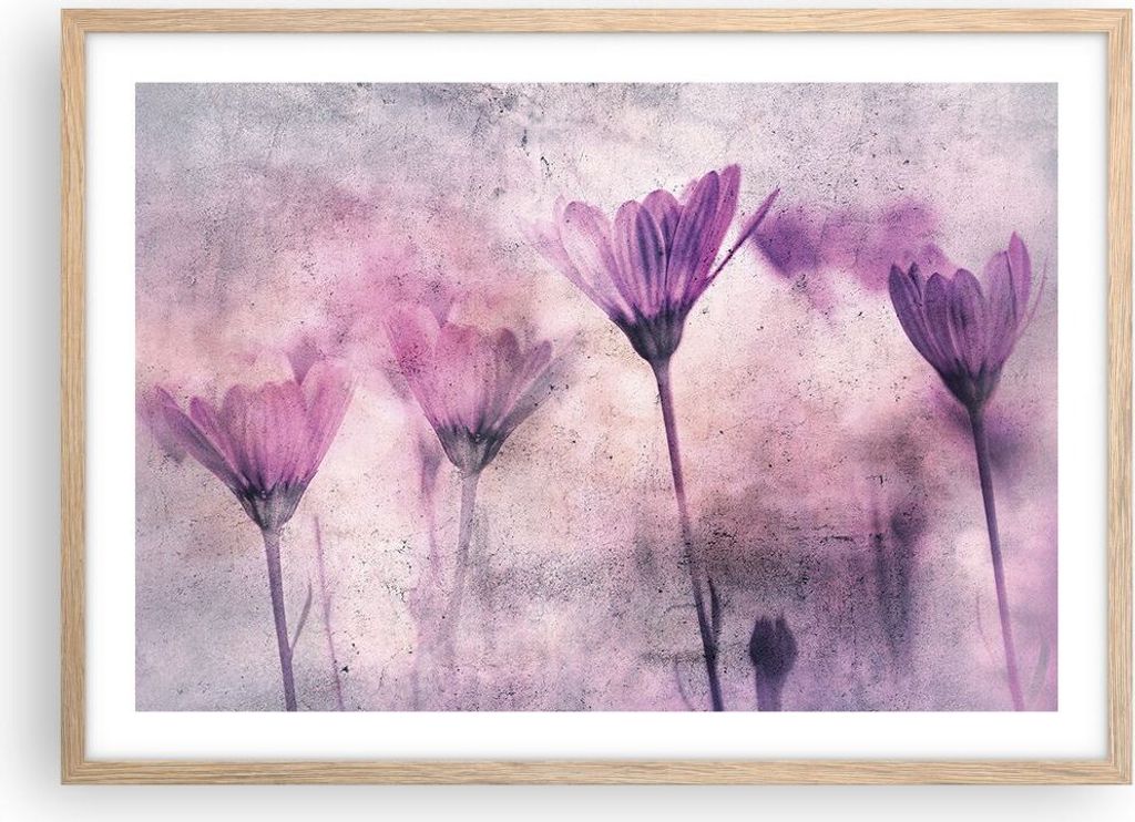 Gerahmtes Poster - Rahmen in heller Eiche - Blumen Rosa Vintage - 70x50 cm - Wand Bild - Wanddeko - Wandbilder - Kunstposter - Wandposter - Bilderr...