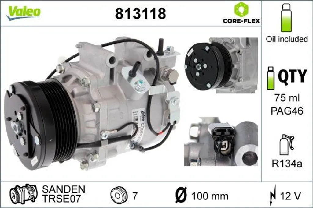 Compresseur Valeo 813118 de qualité OE pour climatisation Honda Civic