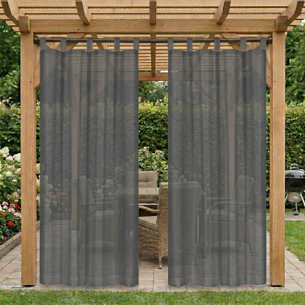 Outdoor Vorhang Wetterfest Wasserdicht Transparent Voile mit Abnehmbaren Schlaufen Gardinen für Balkon Terrasse Pavillon, Dunkelgrau, B132xH213cm