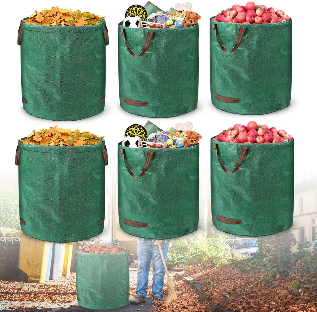 ACXIN 6X Gartenabfallsäcke mit Griffen 272L UV-Stabil und Wasserabweisend Wiederverwendbare und Stabile Gartensäcke faltbar Reißfest Laubsack