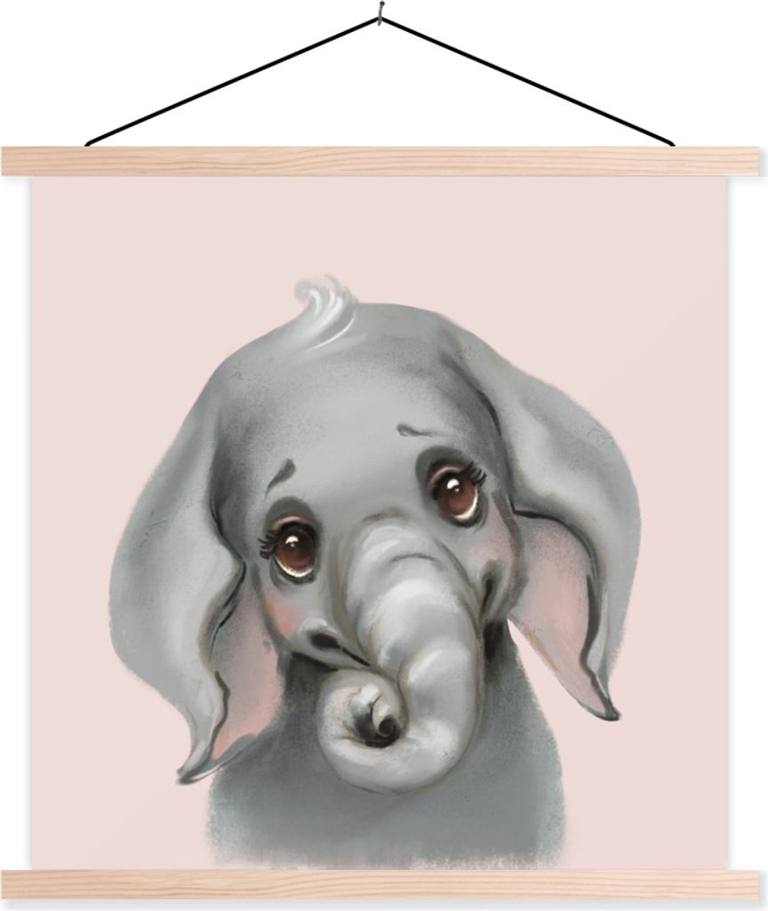 MuchoWow Textilposter Elefant - Rosa - Dschungel 60x60 cm mit holzfarbenen Rahmen - Wanddekoration