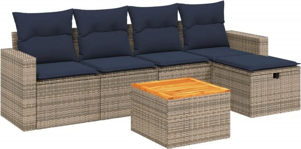6-teiliges Gartensofa-Set mit Kissen, grau, Polyrattan
