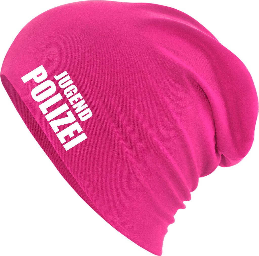 Huuraa Beanie Jugend Polizei Schriftzug Fuchsia One Size Baumwolle und Elasthan Mütze Geschenkidee