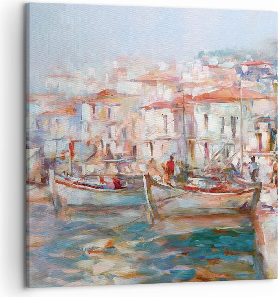 Bild auf Leinwand - Leinwandbild - Einteilig - Insel Boote Hafen - 50x50cm - Wand Bild - Wanddeko - Wandbilder - Leinwanddruck - Bilder - Wanddekor...