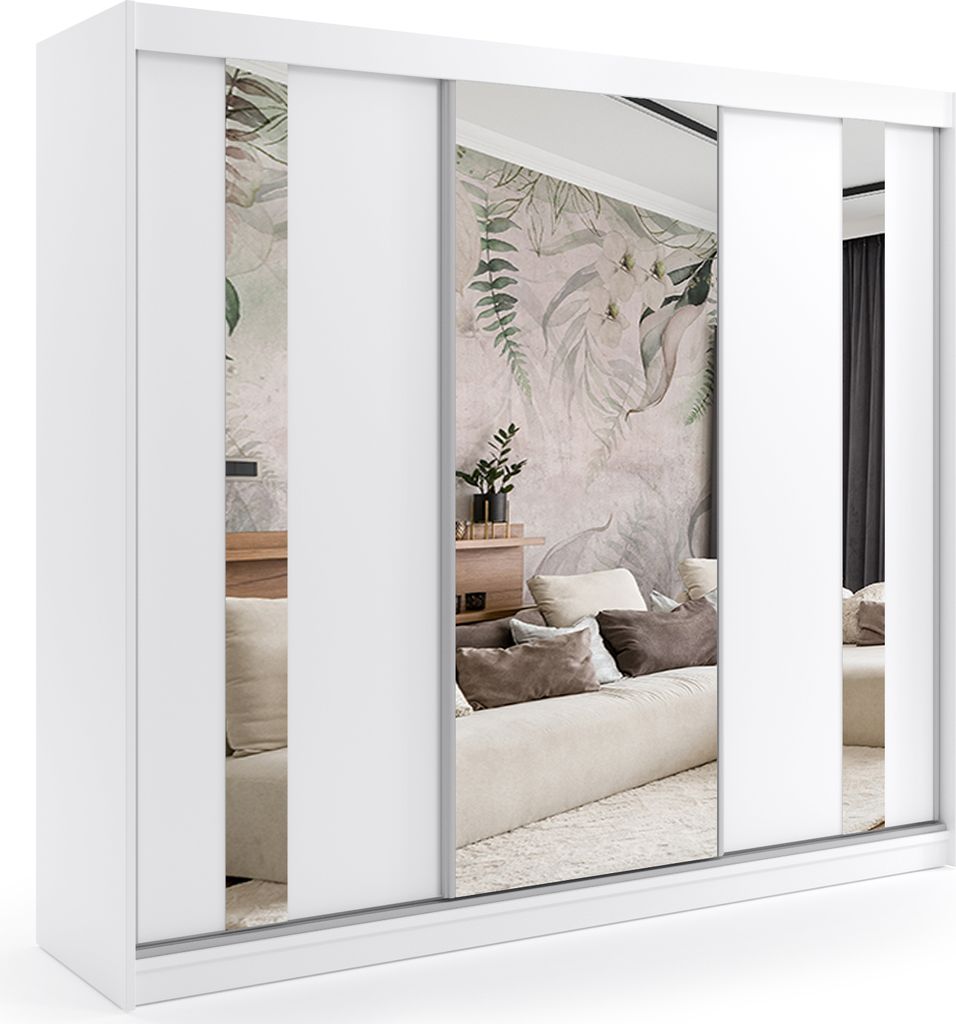 ALTDECOR Kleiderschrank mit Spiegel und Schiebetüren, kugelgelagerte Führungsschienen und Aluminium-Leisten, mit LED-Beleuchtung und Fernbedienun...