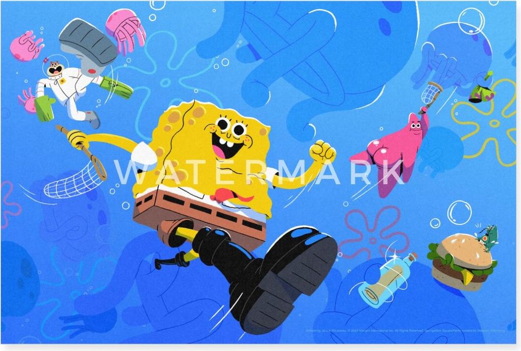 Spreadshirt Spongebob Schwammkopf Hauptcharaktere Von Rousseau Poster 60x40 cm, One size, Weiß