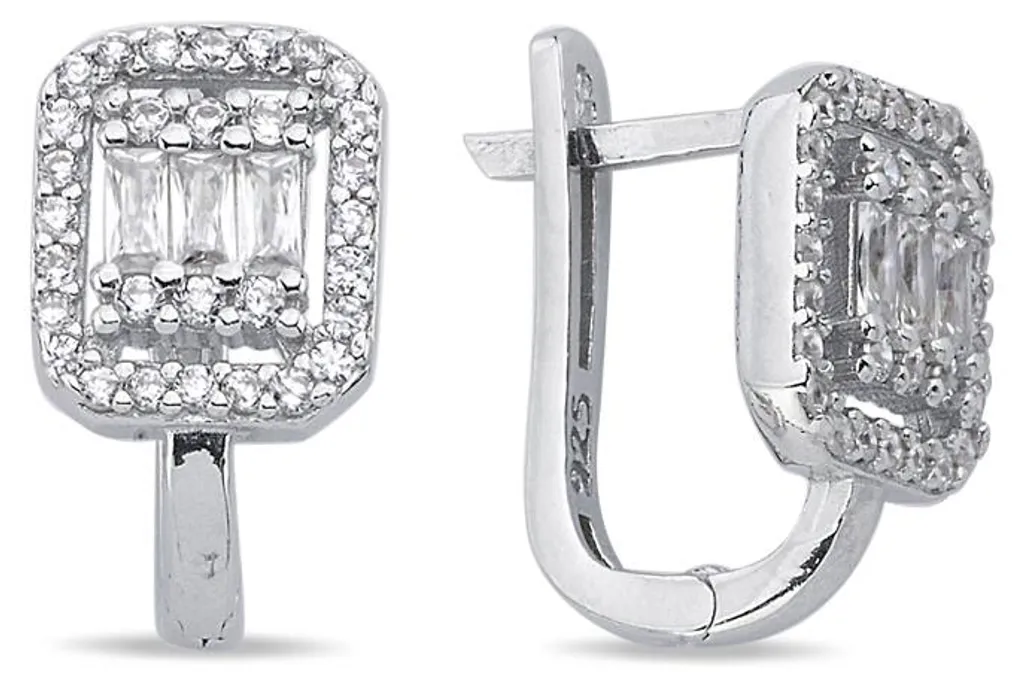 Boucles d'oreilles argent 925 et zircone baguette - Bijou femme rhodié