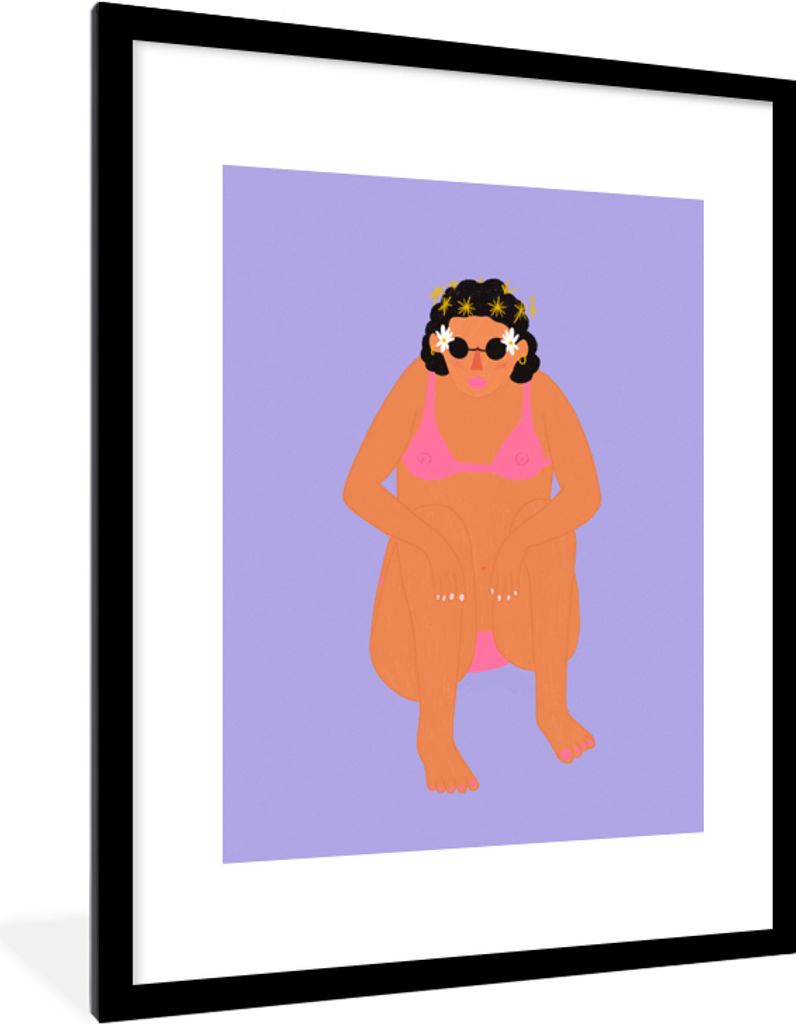 MuchoWow Gerahmtes Poster Frau - Bikini - Retro 60x80 cm - Poster mit Schwarzem Bilderrahmen Wandposter Rahmen Foto Bilder - Wohnzimmer - Dekorat...