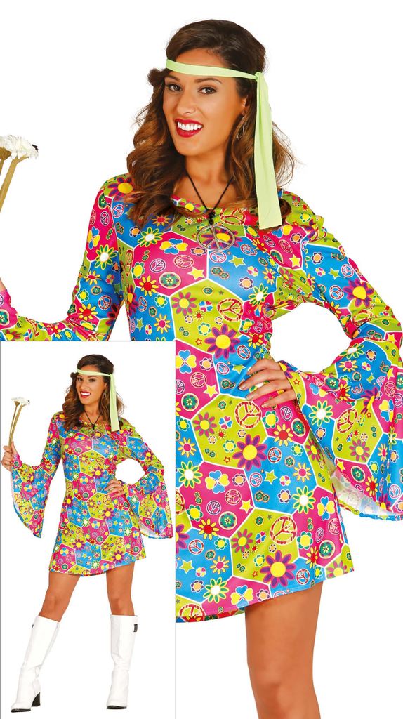 Hippie Party Flower Power 60s Retro Costume Colourful Immagine del prodotto 
