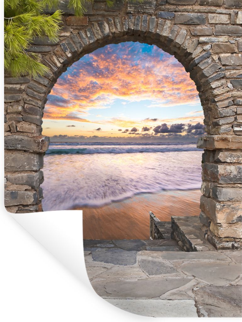 MuchoWow Wandtattoo Wandsticker Wandaufkleber Abend - Meer - Strand - Aussicht 90x120 cm Selbstklebend und Repositionierbar - Faltenfrei