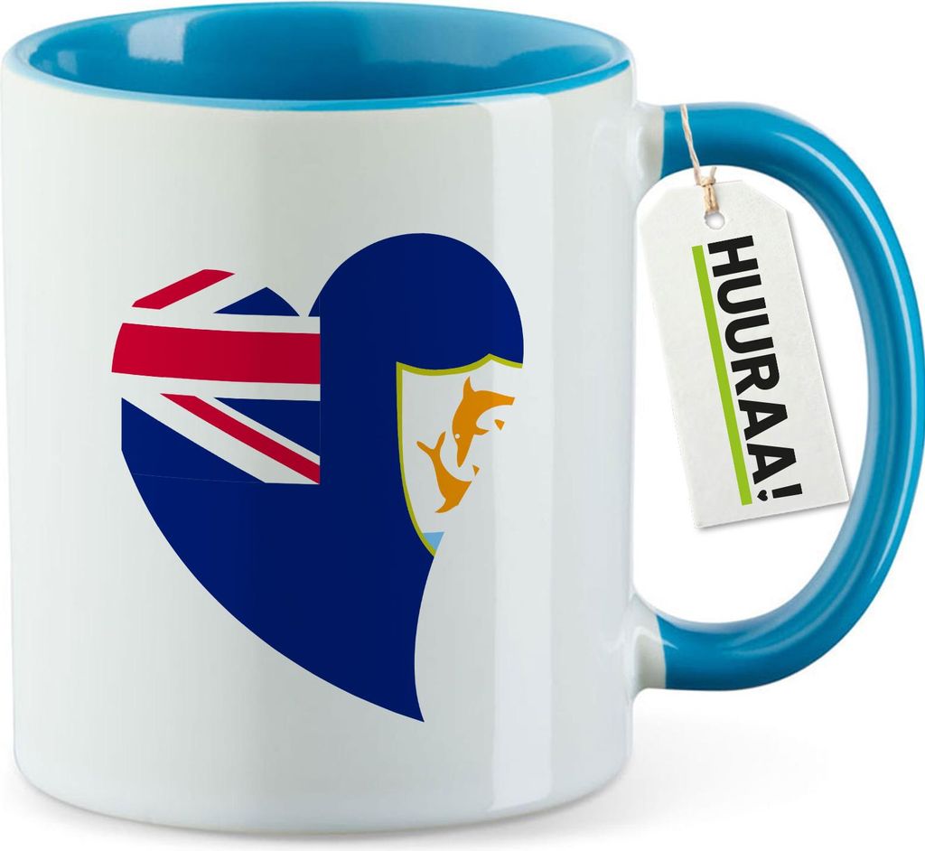 Huuraa Kaffeetasse Anguilla Flagge Herz 330ml Blau Keramik Kaffeebecher Geschenkidee
