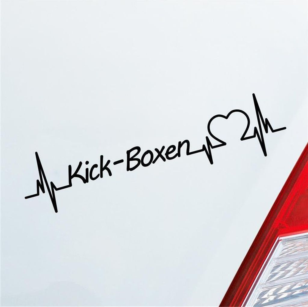 Auto Aufkleber Kick-Boxen Herzschlag Kampfsport Wettkampf Sport Liebe 19x5 cm Schwarz Glanz Sticker Heckscheibenaufkleber