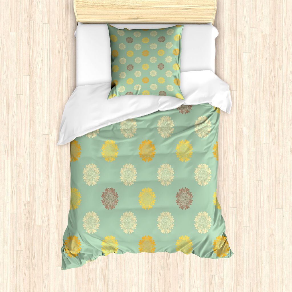ABAKUHAUS Sonnenblume Bettbezug Set für Einzelbetten, Rustikale Blumen Flair Kunst, Milbensicher Allergiker geeignet mit Kissenbezug, 135 cm x 200...