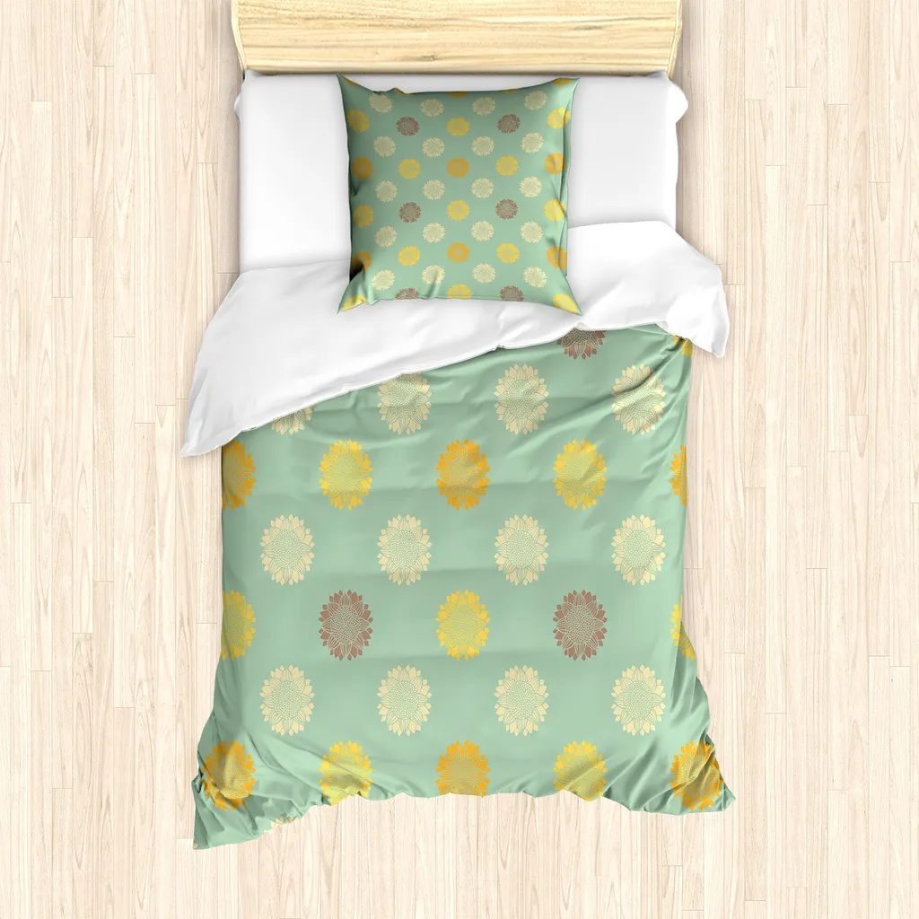 ABAKUHAUS Set copripiumino per letto singolo, motivo floreale rustico, antiacaro, adatto a chi soffre di allergie, con federa, 135 cm x 200 cm - 80 x 80 cm, verde mandorla multicolore