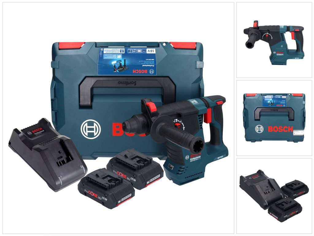 Bosch GBH 18V-24 C Professional Akku Bohrhammer 18 V 2,4 J Brushless SDS plus + 2x ProCORE Akku 4,0 Ah + Ladegerät + L-BOXX