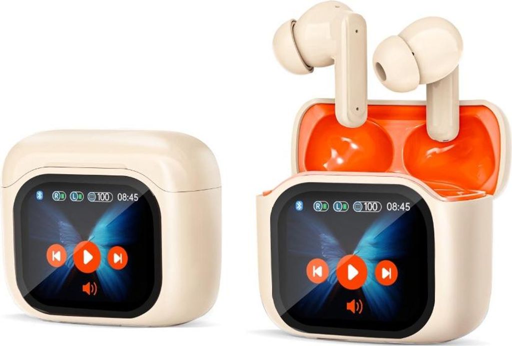 INF Farbdisplay ANC Kopfhörer mit Geräuschunterdrückung für Huawei, Samsung, APPLE – Smart Touch & Lange Akkulaufzeit Orange