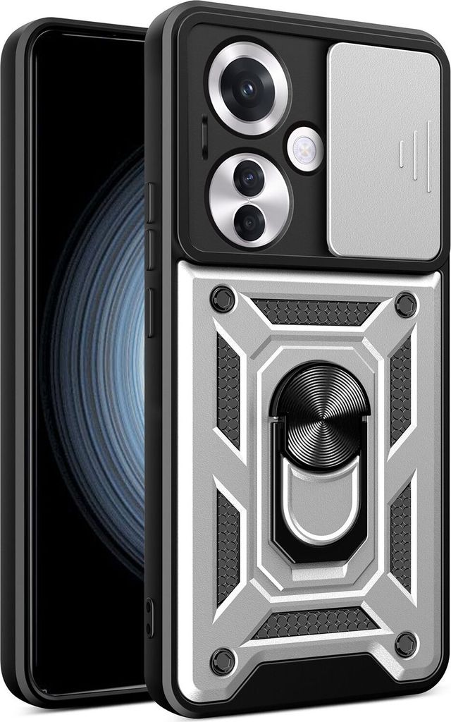 Hülle für Oppo Reno11 F Magnetische Ring Ständer Halter Dia Kameraschutz TPU Bumper Silikon Schutzhülle Silber
