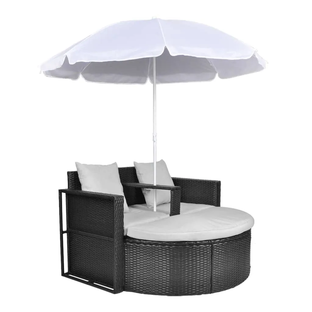 Lit de jardin avec parasol Marron en Résine Tressée - Bain de Soleil