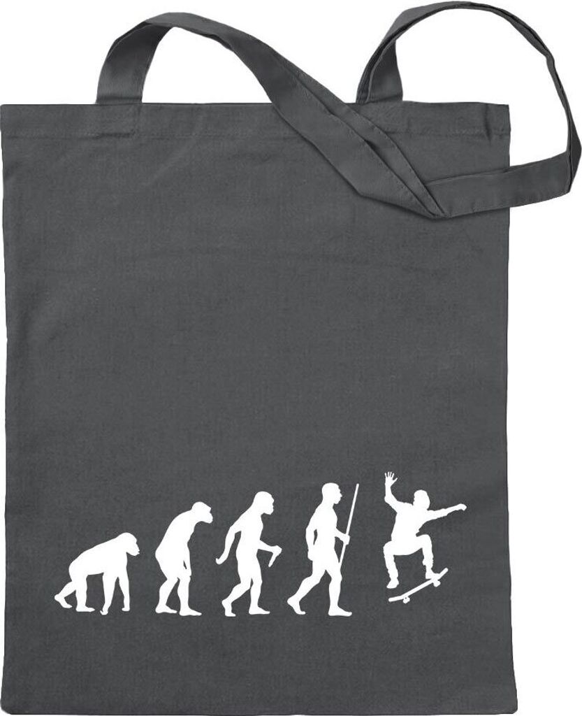 Kiwistar - Baumwolltasche - stahlgrau - Skateboard Skaten Evolution - Tragetasche Stoffbeutel Umhängetasche Langer Henkel