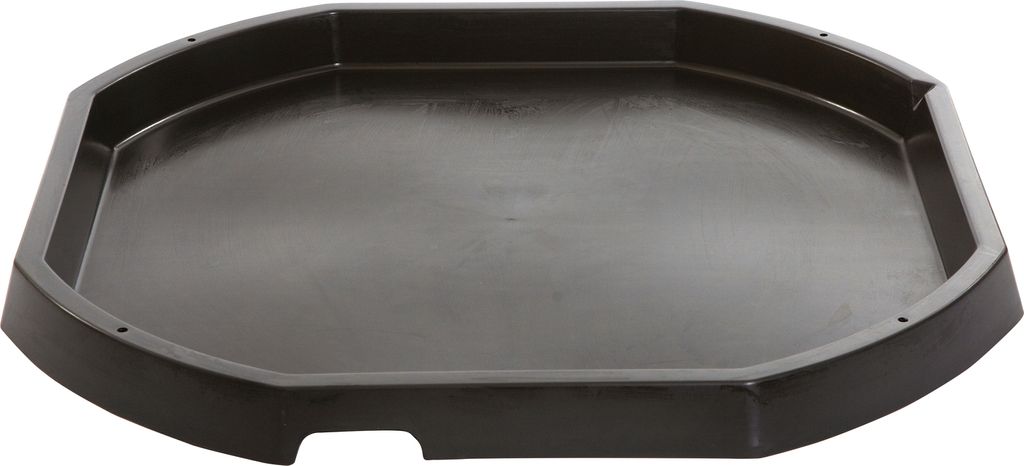 A black, octagonal sandbox tray with a raised rim.