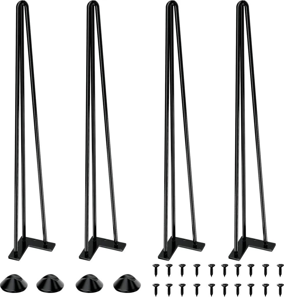Pieds de Table Design Industriel 71cm en Acier Lot de 4 avec Embouts