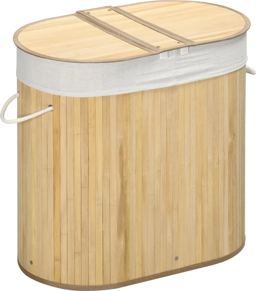 Cesta Portabiancheria 100L Fortuna Lai - 2 Scomparti in Bambù