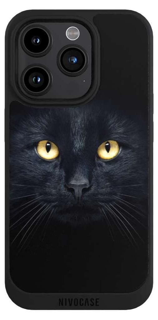 NIVOCASE Handyhülle für Apple iPhone 15 Pro Hülle NIVOpure Case Schwarz Auge Katze schwarz
