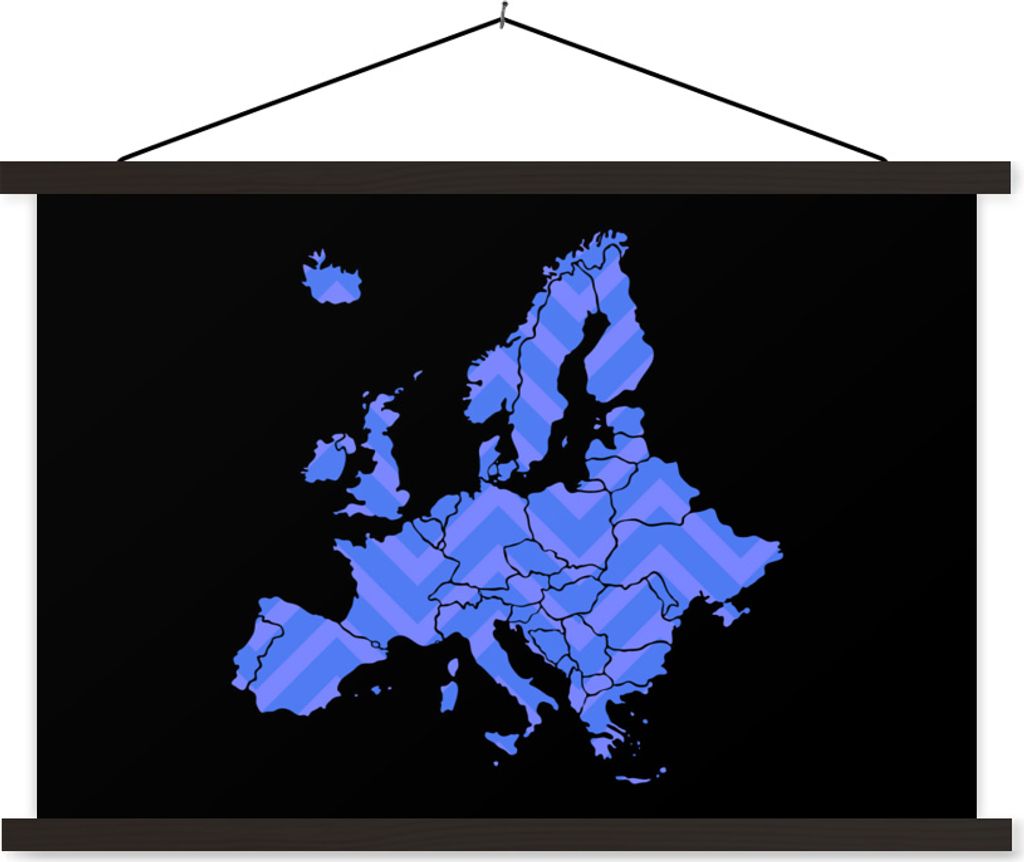 MuchoWow Textilposter Karte Europa - Muster - Blau 150x100 cm mit schwarzem Rahmen - Schlafzimmer
