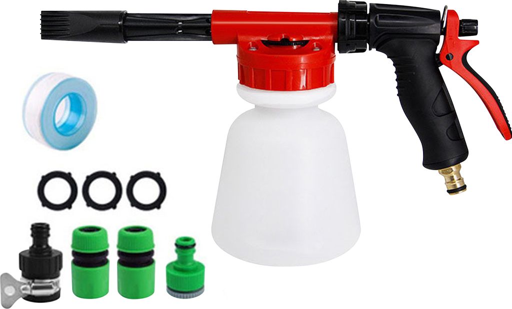 Autowasch-Schaumpistole Gartenschlauch Sprayer Schaumsprüher mit einstellbarer Ratio Dial Seife schäumende Sprayer Düse Kit mit 1 Liter Flasche ...