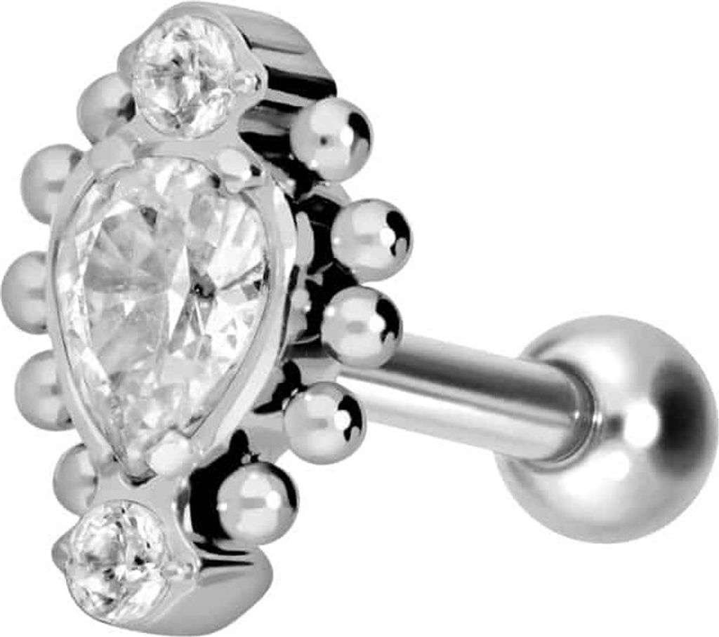 Ohrpiercing Titan Ohrpiercing mit Innengewinde 3 EINGEFASSTE KRISTALLE + KUGELN Silber Stablänge: 8mm