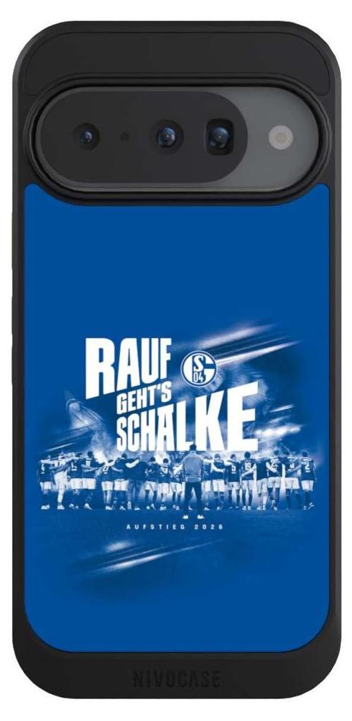 NIVOCASE Hülle für Google Pixel 10 Handyhülle NIVOcore Case Schwarz Aufstieg FC Schalke 04 Offizielles Lizenzprodukt