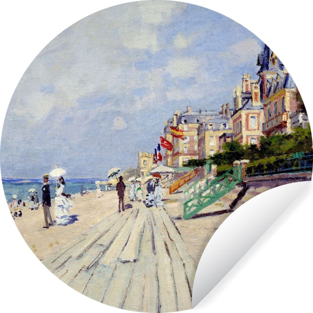MuchoWow Runde Wandtattoo - Wandsticker Tapete Aufkleber Die Strandpromenade von Trouville - Gemälde von Claude Monet Ø 30 cm Selbstklebend und...