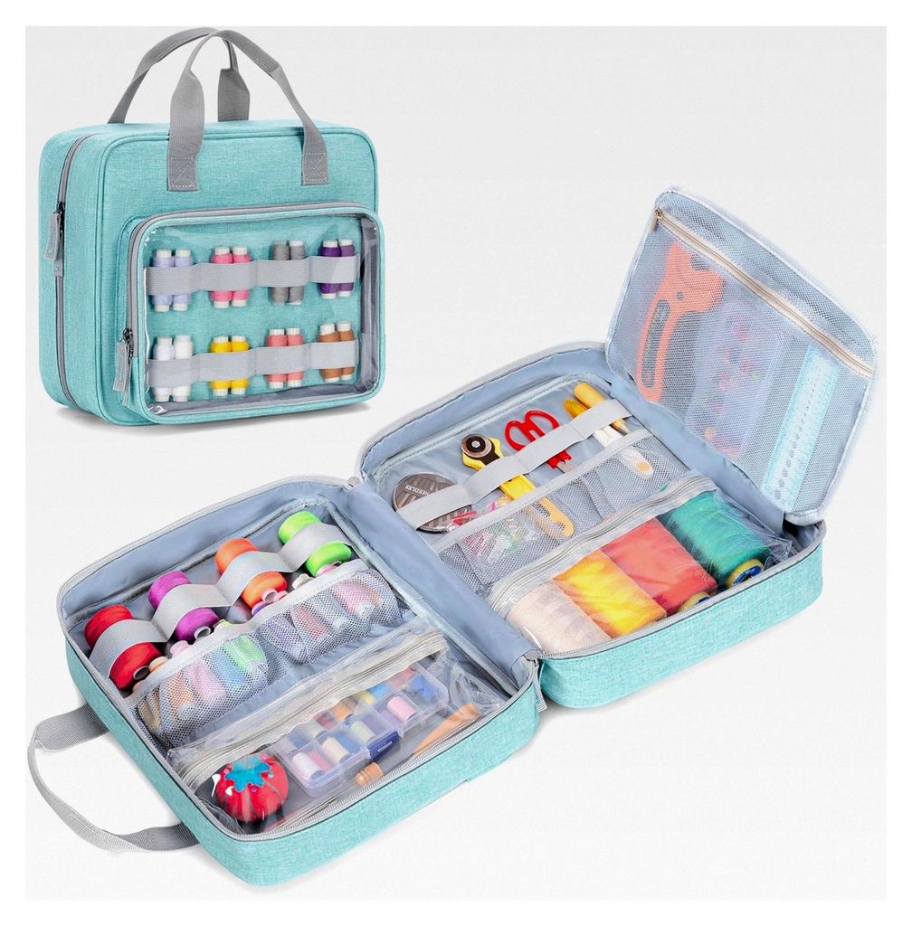 Nähorganizer Tasche für Nähzubehör, Aufbewahrungstasche für Nähutensilien, Handarbeitstasche für Nähaccessoires, Stickbox, Blau